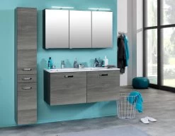 Wastafelmeubel Bobbi 120cm Met Dubbele Wastafel En 2 Lades - Grafiet/grijze Eik -Songmics Winkel 560.2163 3 9a72