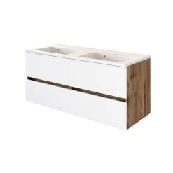 Wastafelmeubel Luna 120cm Met Dubbele Wastafel En 4 Lades - Eik/wit -Songmics Winkel 560.3181 1 7998