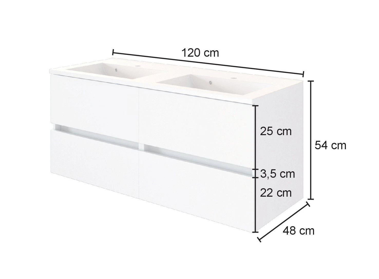 Wastafelmeubel Luna 120cm Met Dubbele Wastafel En 4 Lades - Grafiet/eik 7 Wastafelmeubel Luna 120cm Met Dubbele Wastafel En 4 Lades - Grafiet/eik - Afbeelding 5