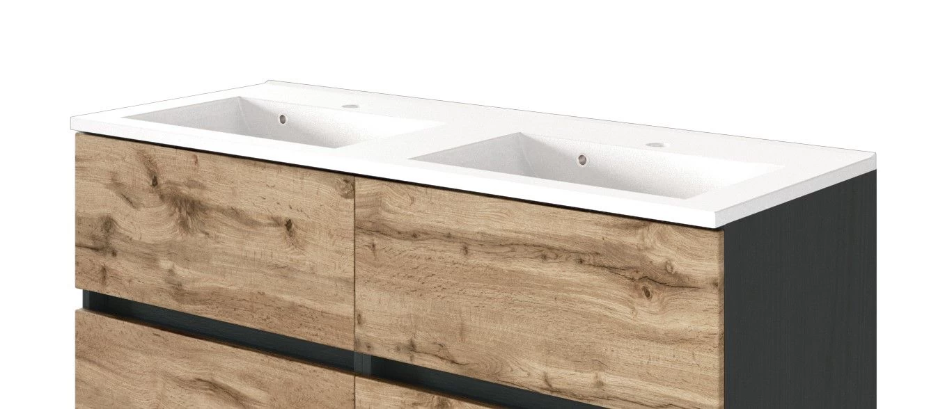 Wastafelmeubel Luna 120cm Met Dubbele Wastafel En 4 Lades - Grafiet/eik 10 Wastafelmeubel Luna 120cm Met Dubbele Wastafel En 4 Lades - Grafiet/eik - Afbeelding 8