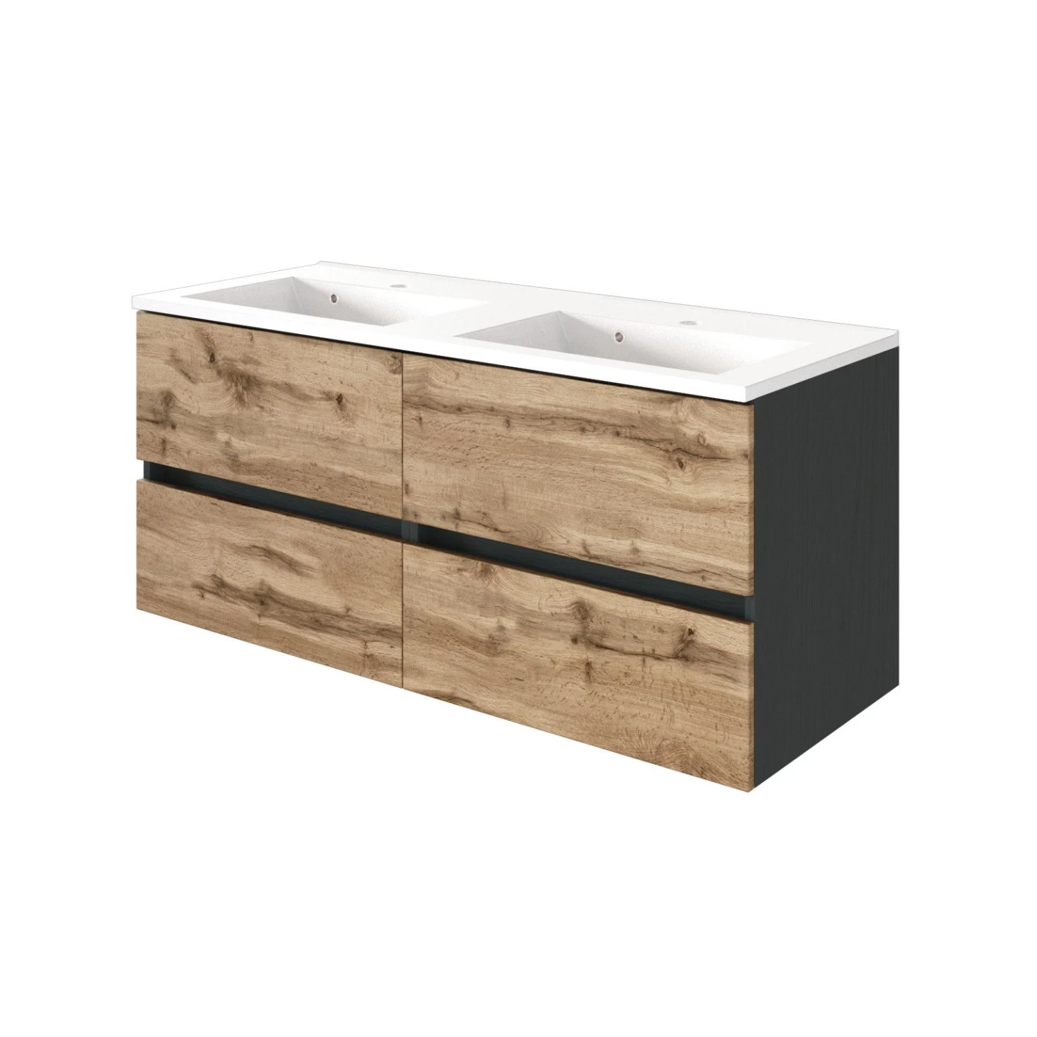 Wastafelmeubel Luna 120cm Met Dubbele Wastafel En 4 Lades - Grafiet/eik 12 Wastafelmeubel Luna 120cm Met Dubbele Wastafel En 4 Lades - Grafiet/eik - Afbeelding 10