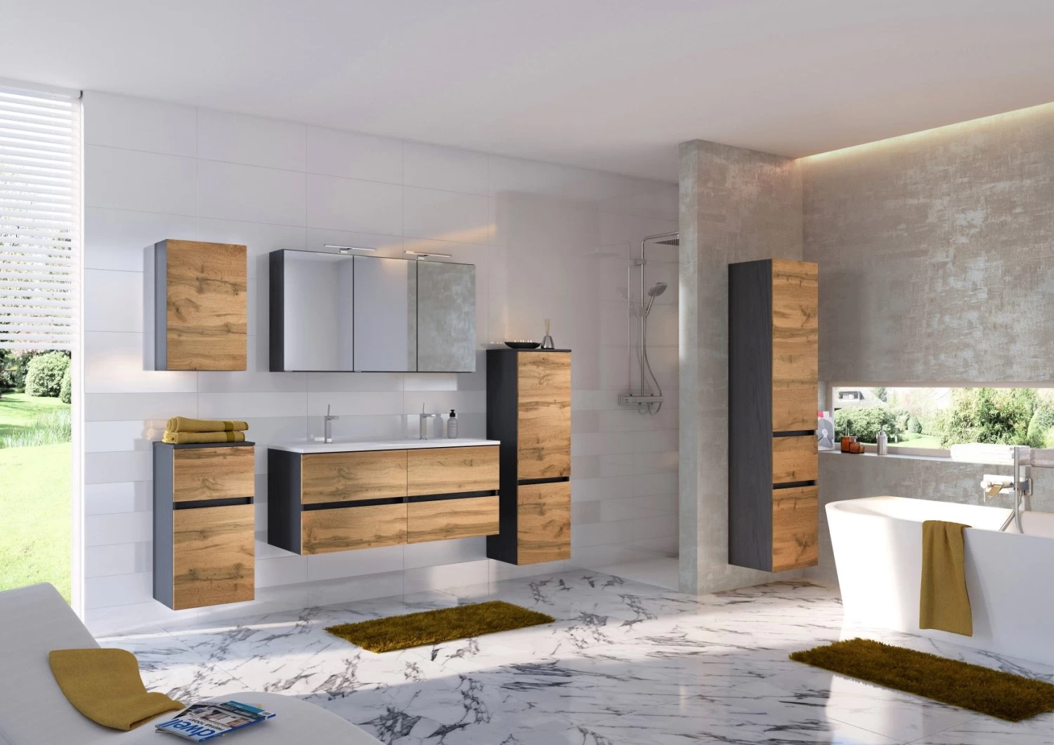 Wastafelmeubel Luna 120cm Met Dubbele Wastafel En 4 Lades - Grafiet/eik 6 Wastafelmeubel Luna 120cm Met Dubbele Wastafel En 4 Lades - Grafiet/eik - Afbeelding 4