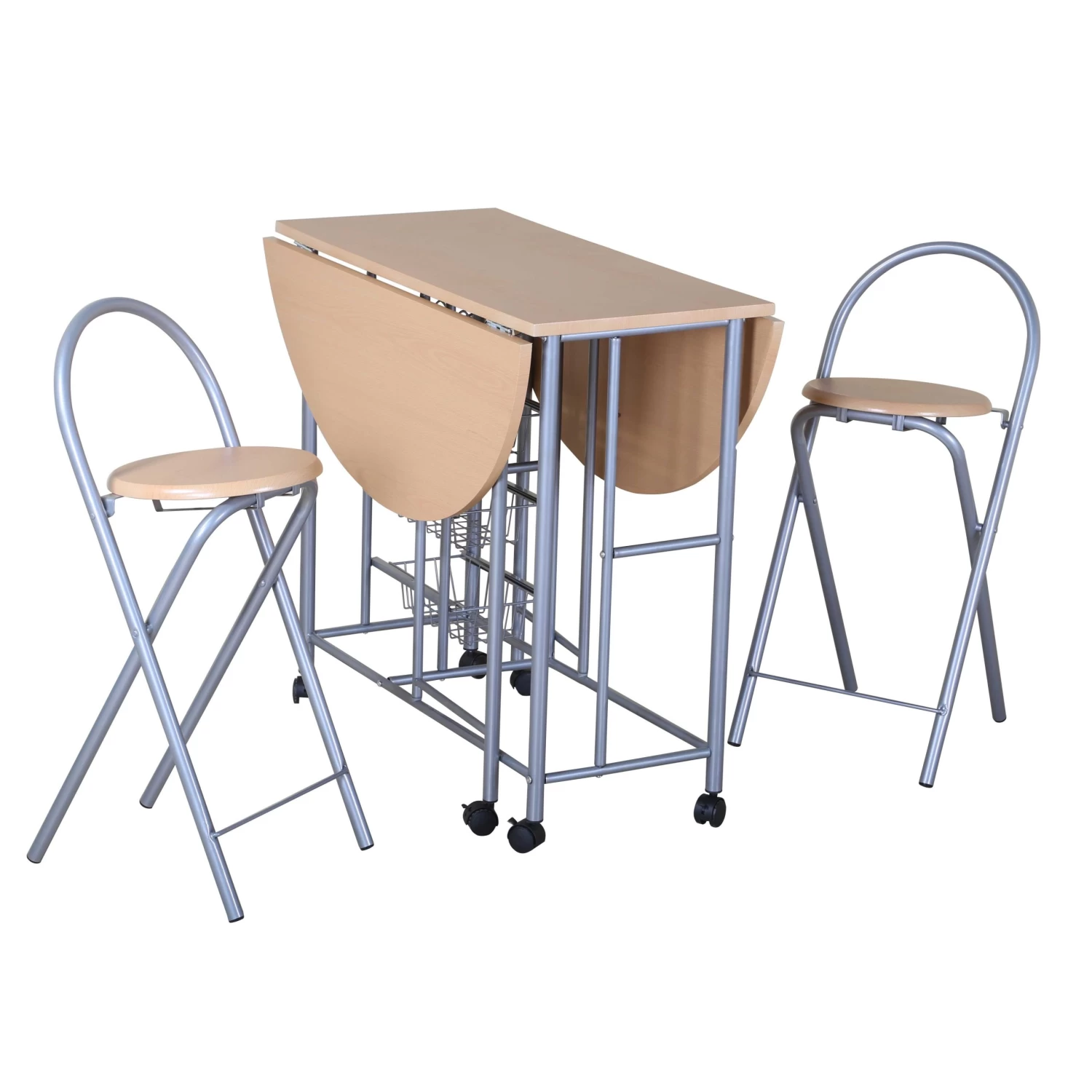 Tafelset Beatrice Op Wielen, 2 Stoelen - Naturel/metaal - Afbeelding 3