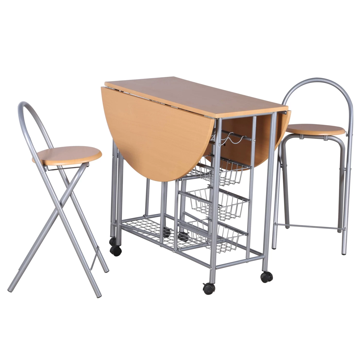 Tafelset Beatrice Op Wielen, 2 Stoelen - Naturel/metaal - Afbeelding 4