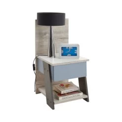 FMD Nachtkastje Nano Met Achterwand - Grijs/blauw/eik