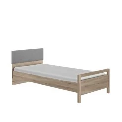 Bed Eliana Met Stoffen Hoofdbord 90x200 - Naturel Lichte Eik