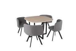 Tafelset Biaritz, 4 Stoelen - Houtdecor/grijs
