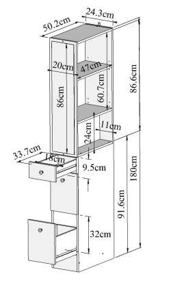 Badkamerkast Split - Wit/taupe -Songmics Winkel 5c6aea4714790 sy6010a2191a17 image 9 1550510663 6010A2191A17 Split white and 2c1b