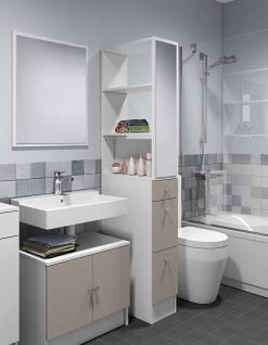 Badkamerkast Split - Wit/taupe -Songmics Winkel 6010A2191A17 Combi Divider white and taupe 1 c400