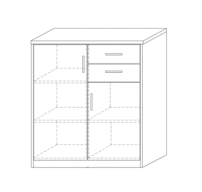 Commode Spacio 84cm 2 Deuren/2 Lades - Grijze Eik 4 Commode Spacio 84cm 2 Deuren/2 Lades - Grijze Eik - Afbeelding 2