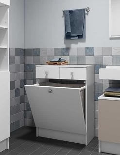 Badkamerkast Variety Met Wasmand - Wit -Songmics Winkel 6084A2121A17 Combi Laundry Cabinet white 1 b607