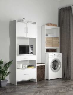 Kast Voor Wasmachine/toilet Splash - Wit/eik -Songmics Winkel 6090A2134A17 Wave white and natural oak 7 eef4