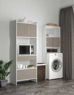 Wasmachinekast Willa - Wit/taupe -Songmics Winkel 6090A2191A17 Wave white and taupe 10 47aa
