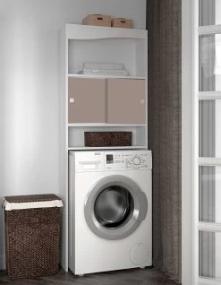 Wasmachinekast Willa - Wit/taupe -Songmics Winkel 6090A2191A17 Wave white and taupe 1 8b4c