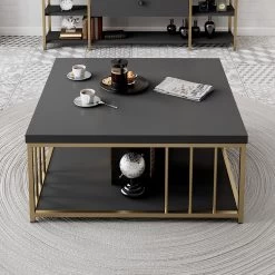 Woody Fashion Salontafel | Melamine Gecoat | Antraciet Goud -Songmics Winkel 618BLY1133 20 202 1a77