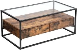 Salontafel Ayman Glazen Tafelblad 106x60 - Bruin/zwart -Songmics Winkel 719MdxcQR0L. AC SL1500 069a