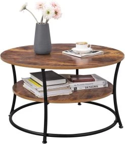 Salontafel Joanne Ø80 1 Legplank - Rustiek Bruin/zwart -Songmics Winkel 71XqEjKD2HL. AC SL1500 410c