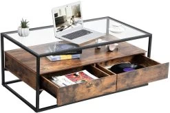 Salontafel Ayman Glazen Tafelblad 106x60 - Bruin/zwart -Songmics Winkel 71bNoY5LACL. AC SL1500 f53f