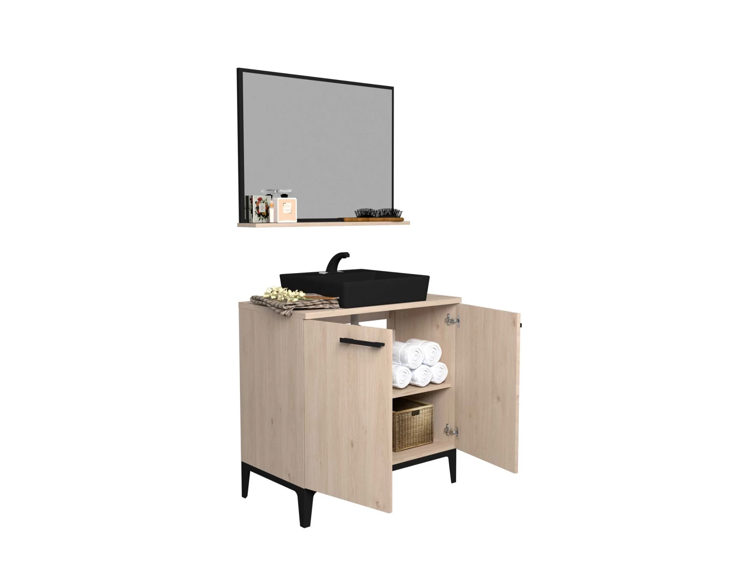 Badkamerkast Dotan Met 2 Deuren & Spiegel - Eik 9 Badkamerkast Dotan Met 2 Deuren & Spiegel - Eik - Afbeelding 8