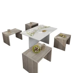 Houten Kunst Salontafel Set | 18mm Dik | Wit Cordoba -Songmics Winkel 731WAT2802 20 204 13ed