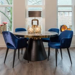 RICHMOND Eettafel Odis ø140cm - Wit/goud/zwart