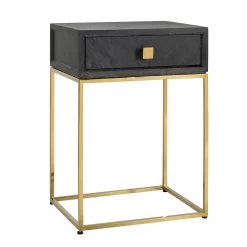 RICHMOND Nachtkastje Bony 50cm 1 Lade Visgraatmotief - Zwart/goud -Songmics Winkel 7443 1 1581