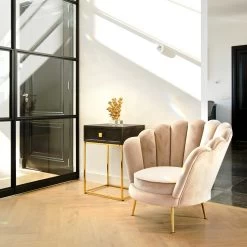 RICHMOND Nachtkastje Bony 50cm 1 Lade Visgraatmotief - Zwart/goud -Songmics Winkel 7443 S4458 b86a