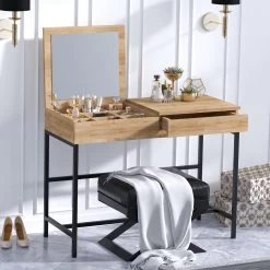 Elegante Eiken Zwarte Make-up Tafel - Opbergruimte En Stijl -Songmics Winkel 793ELG4101 2 5eae