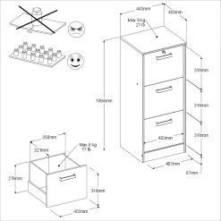 Ladeblok Marri 3 Lades - Eik -Songmics Winkel 7965CLAS PICTO 285c