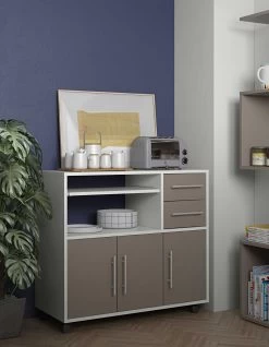 Bijzetkastje Cesar Voor Magnetron - Wit/taupe -Songmics Winkel 8035A2191A80 Marius Low taupe 1 d8cc