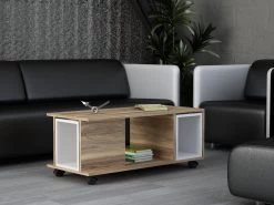 100% Melamine Gecoate Salontafel | Tera Home | 18mm Dikte | 100x44x45cm | Inclusief Nesttafel | Wit Notenhout