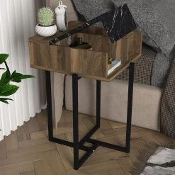 Tera Home Bijzettafel - 18mm Dikte | Metalen Frame | 44" Breedte | Notenhout -Songmics Winkel 804TRH2834 20 203 ffc1