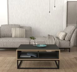 Tera Home Salontafel | Melamine Laag | 18mm Dik | Metalen Frame | Saffier Antraciet