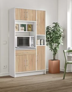 Keukenkast Liana Voor Magnetron - Wit/eik -Songmics Winkel 8070X2134A80 Louise white and natural oak 1 d337
