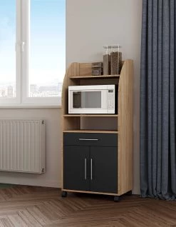 Bijzetkastje Jeanine Voor Microgolfoven - Eik/zwart -Songmics Winkel 8071A3476A80 Jeanne natural oak and black 1 6ee9