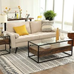 Salontafel Ayman Glazen Tafelblad 106x60 - Bruin/zwart -Songmics Winkel 81MYt wCCKL. AC SL1500 5353