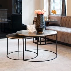 RICHMOND Set Van 2 Salontafels Usher - Champagnegoud/zwart