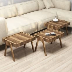 Elegante Walnoot Nesting Table Set | 100% Melamine Gecoat | 3 Stuks -Songmics Winkel 845HCT2825 20 202 e25c