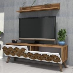 Woody Fashion TV-meubel | 100% Melamine Gecoat | Notenhout | 120 Cm Breedte | Kunststof Poten -Songmics Winkel 845HCT3043 20 202 5ea3