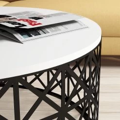 Stijlvolle Woody Fashion Salontafel | Melamine Gecoat | 18mm Dik | Smeedijzeren Poten | Wit En Zwart -Songmics Winkel 845HCT5228 20 203 51f8