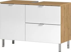 Wastafelonderkast Mauro 80cm Met 2 Deuren & Lade - Eik/wit -Songmics Winkel 8530 552 pe a cut c6e5