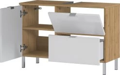 Wastafelonderkast Mauro 80cm Met 2 Deuren & Lade - Eik/wit -Songmics Winkel 8530 552 pe open a cut 17cb