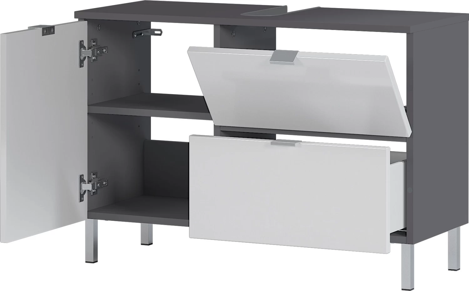 Wastafelonderkast Mauro 80cm Met 2 Deuren & Lade - Grafiet/wit 7 Wastafelonderkast Mauro 80cm Met 2 Deuren & Lade - Grafiet/wit - Afbeelding 5