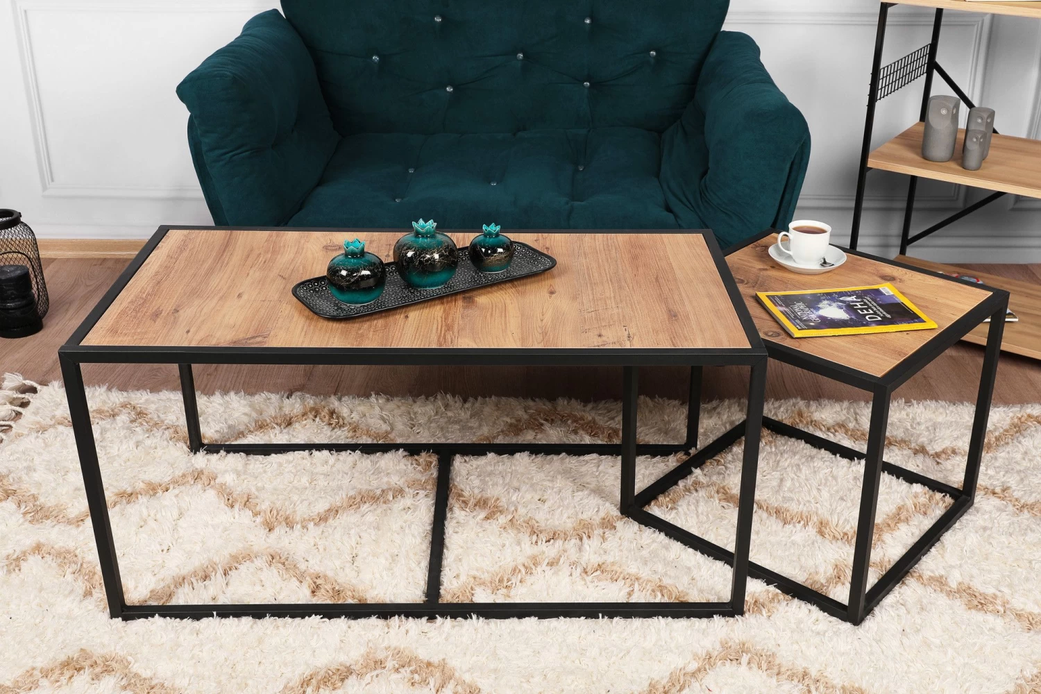 Salontafel Set | Metalen Poten | 100% Melamine Gecoat | Walnoot Zwart 17 Salontafel Set | Metalen Poten | 100% Melamine Gecoat | Walnoot Zwart - Afbeelding 15