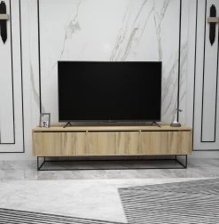 TV Stand | 100% Melamine Gecoat | 18mm Dik | IJzeren Poten | 2 Laden Planken | Vilt Zwart