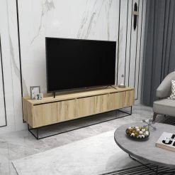 TV Stand | 100% Melamine Gecoat | 18mm Dik | IJzeren Poten | 2 Laden Planken | Vilt Zwart -Songmics Winkel 854KLN3074 20 202 1649