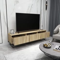 TV Stand | 100% Melamine Gecoat | 18mm Dik | IJzeren Poten | 2 Laden Planken | Vilt Zwart -Songmics Winkel 854KLN3074 20 203 b0e8