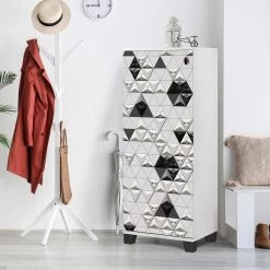 Vella Schoenenkast | 18mm Melamine Gecoat | Kunststof Poten | 50x127x38cm | Wit Zwart