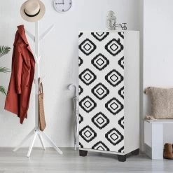 Vella Schoenenkast | 18mm Melamine | Kunststof Poten | 50x127x38 Cm | Wit Zwart