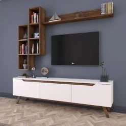 Modern TV-meubel Met Planken Met Melamine Coating | Wit Notenhout 20 Modern TV-meubel Met Planken Met Melamine Coating | Wit Notenhout -Songmics Winkel 893RAN1239 20 203 1114